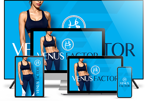 Venus Factor Body Sculpting Program bonus — digital program shown on multiple devices including laptop, tablet, and phone
